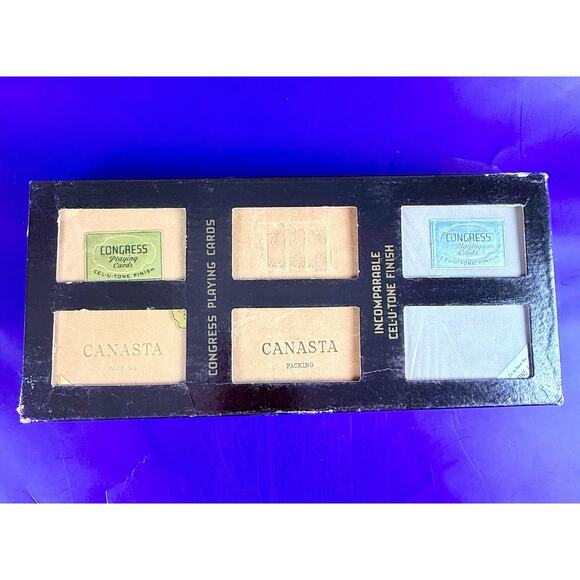 RARE VTG Congress Playing Cards Cel-U-Tone Triple Deck Canasta London Roses - Picture 5 of 12